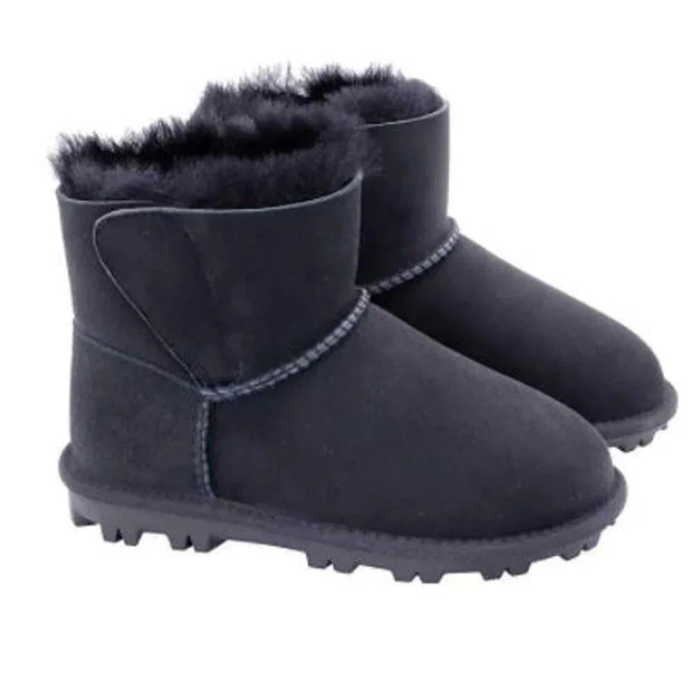 Girls 13 Boots Shearling Wool Sheepskin Shoe Black bootie Warm Slip On Winter